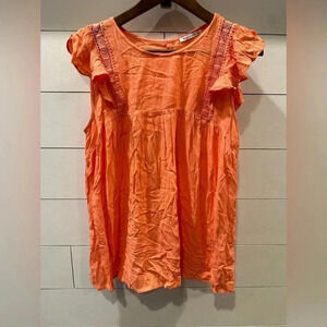 Stacco Orange Ruffle Sleeve Gauze Blouse- small